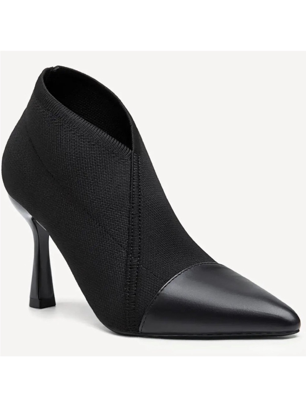 Sleek Black Pointed-Toe Knit Ankle Heel